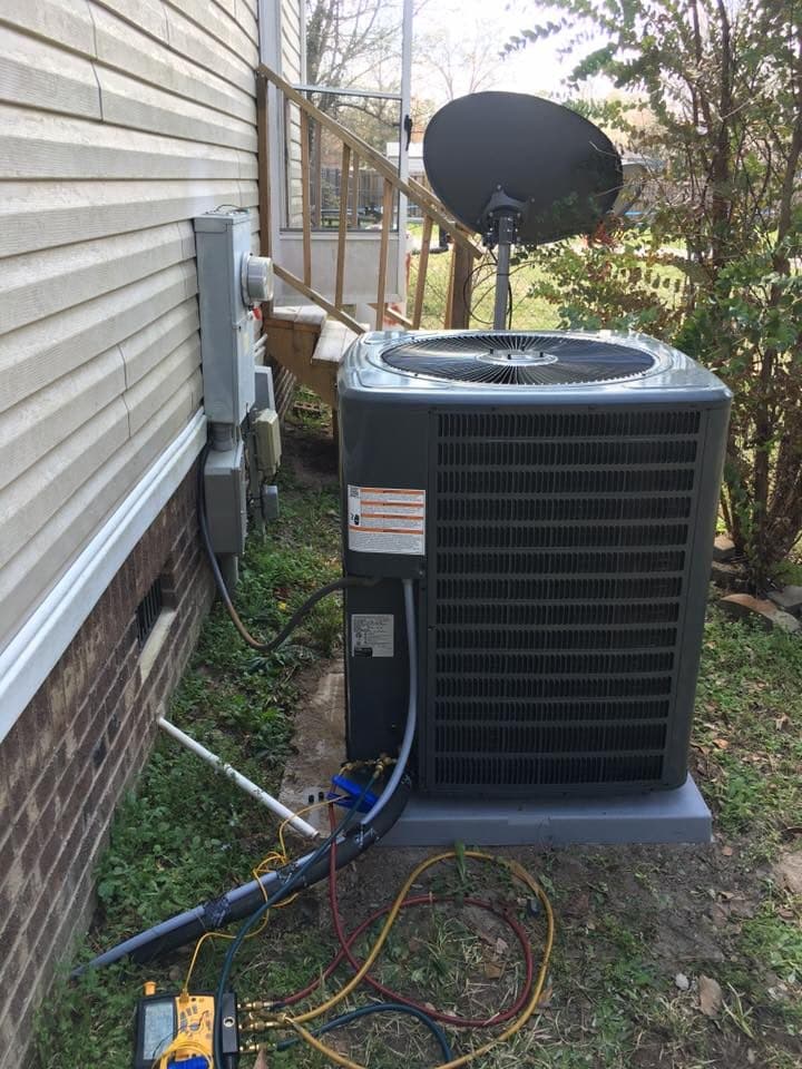 AC condenser installed at a mobile home in Erwin, NC